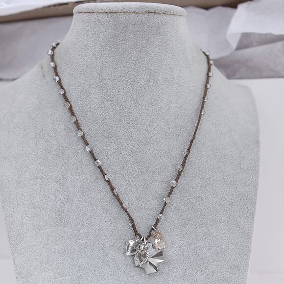 Brighton Karma Charm Necklace Retired Brown Cord Cross CZ Charms 16-18" - Picture 6 of 6